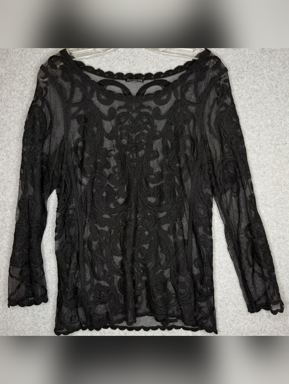 Express Black Sheer Lace Long Sleeve Top Overlay Size Large